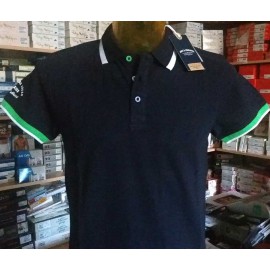 Polo uomo Baci & Abbracci con logo su manica e collo e bordi rigati