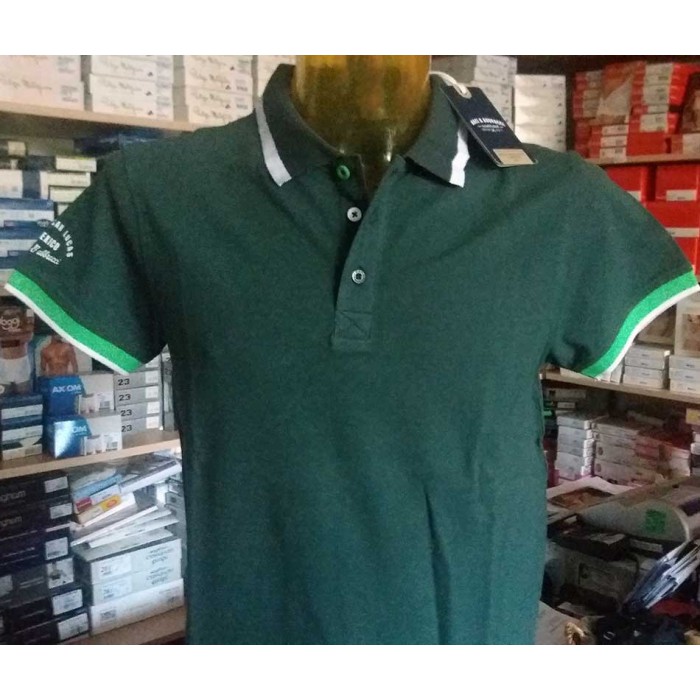Polo uomo Baci & Abbracci con logo su manica e collo e bordi rigati